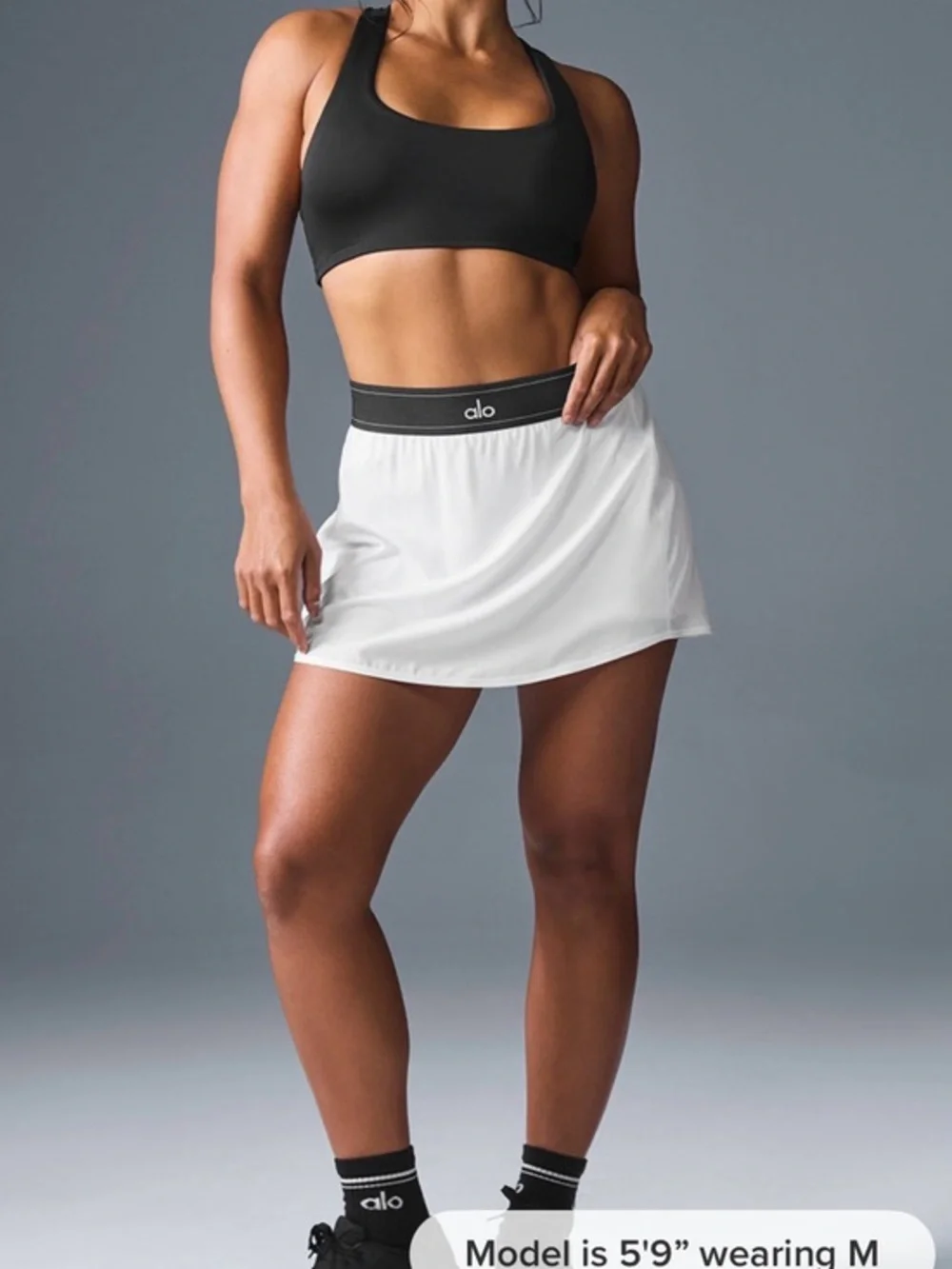 ALO Yoga White Tennis Skirt with Black Waistband